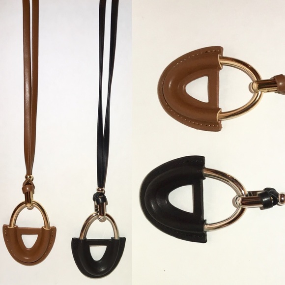 Long Leather Pendant Sweater Statement Necklace - Picture 3 of 5